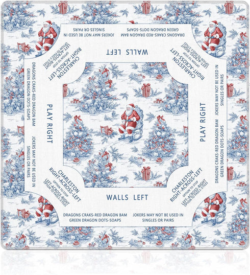 LZYRF Red and Blue Chinoiserie Christmas Mahjong Mat 31.5 x 31.5 in, Grandmillennial