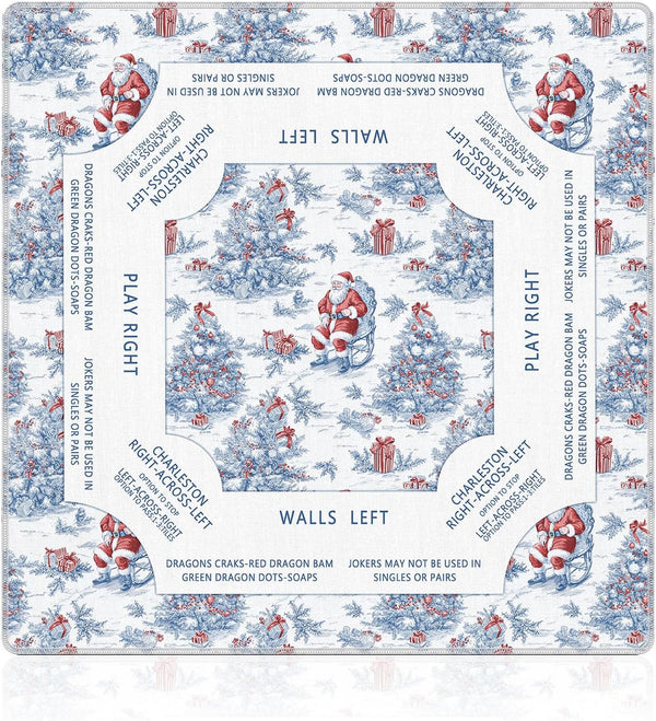 LZYRF Red and Blue Chinoiserie Christmas Mahjong Mat 31.5 x 31.5 in, Grandmillennial