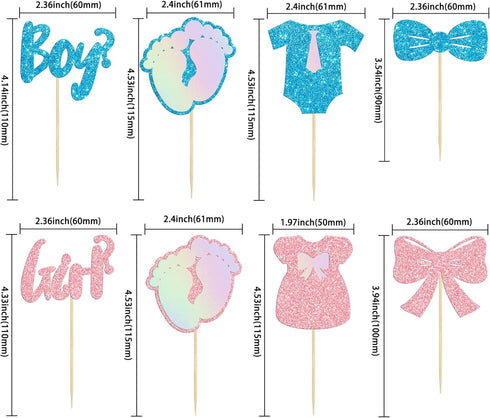Gyufise 24 Pack Cupcake Toppers, Glitter Onesie Jumpsuit Footprint Bow Tie Picks for Baby Shower Birthday