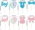 Gyufise 24 Pack Cupcake Toppers, Glitter Onesie Jumpsuit Footprint Bow Tie Picks for Baby Shower Birthday