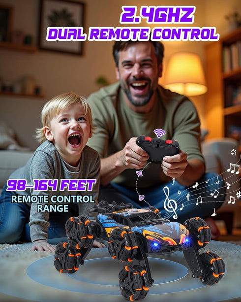2.4GHz 1:18 8WD 6-14 HuiJuKeJi Gesture Sensing RC Stunt Car Toy for Kids, Remote Control Car Toy Hand-Controlled