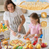 Sets Play Food for Kids Kitchen, Wheat Straw Pretend Food Toys with Kids Picnic Basket and Picnic Blanket, Cutting Toy