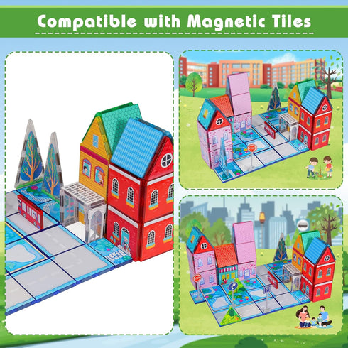 Set, 3-5 4-8 3+ Magnetic Tiles for Kids, Fairytale Town Road Magnetic Blocks Magnet Building Toys for Years Old Boys