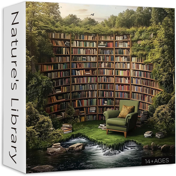 PICKFORU Natural Library Puzzles for Adults 1000 Pieces, Vintage Forest Bookshelf Jigsaw Puzzles,
