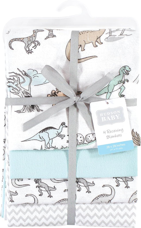 Hudson Baby Unisex Baby Cotton Flannel Receiving Blankets, Neutral Dino World, One Size by Hudson Baby