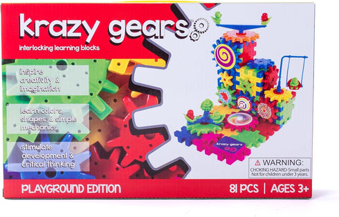 Gear Building Toy Set with 81 Interlocking Learning Blocks, Motorized Spinning Gears Playground Edition