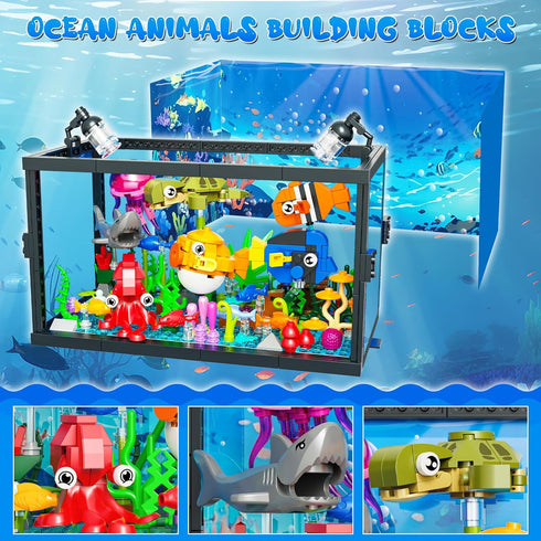 ONIMISC 8 1 Sets 8-12, 640PCS in Aquarium Building with Light, Compatible with Lego Fish Tank Building Kits Including