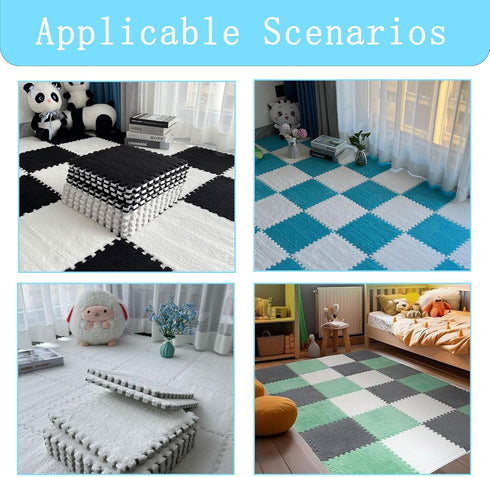12 16 Gangdise PCS Thickened Plush Interlocking Floor Mat Fluffy Square Tiles EVA Foam Matswith Edgings Soft Anti-Slip