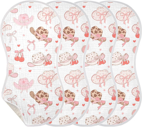 Mazeann Western Pinks Cowgirl Hat Burp Cloths Baby Boys Girls Absorbent Soft Cotton