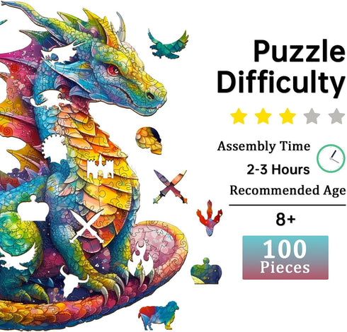 Wooden Jigsaw Puzzles for Adults, Dragon Wooden Puzzles for Adults, Unique Animal Shape Wood Cut Puzzles for Puzzle Lovers, Birthday Gifts for Family Friend (S-9.8 * 8.5in-100pcs)