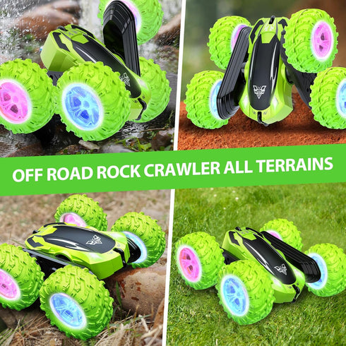 KKONES Remote Control Car, 2.4GHz Electric Race Stunt Car, 360° Rolling Rotation, LED Headlights RC Off Road Gift