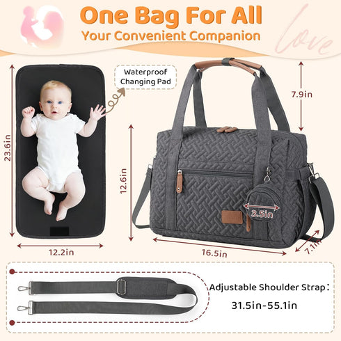 Spacious JOLLITO Travel Diaper Tote - Large Capacity with Changing Pad & Ideal for Hospital Use