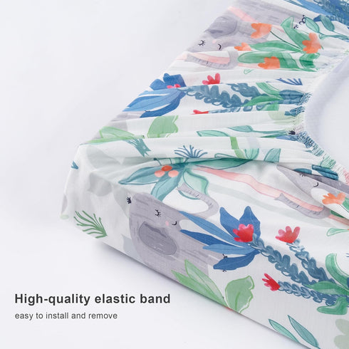 2 Pack TILLYOU Baby Changing Pad Cover, Changing Table Cover for Girls Boys, Ultra Soft Breathable, Rainforest Elephant