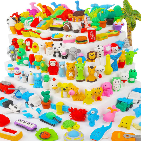 120Pcs Animal Erasers for Kids Desk, Bulk Pencil Erasers Dinosaur 3D Mini Erasers for Classroom Reward Party Favors