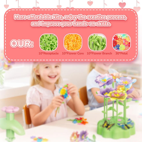 Set, 3 4 5 6 7 8 9 10 11 12 POP JOY DIY Flower Bouquet Craft Kit for Kids Colorful Build & Arrange Floral Educational