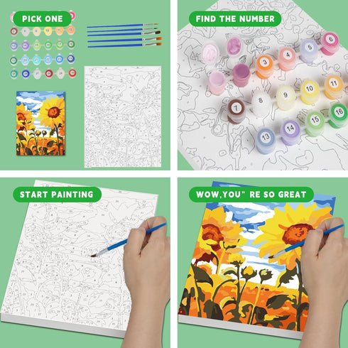 Set, Wings Giant Paint by Numbers Kit for Kids, Flower Crafts and Fun, Acrylic Paint Canvas Painting Kit, Include