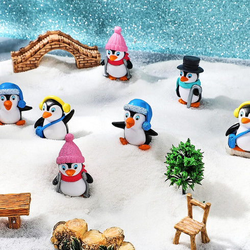 Cute Penguin Characters Collection Playset, Mini Cartoon Penguin Figurines, Cake Decoration for Boys Girls Birthday