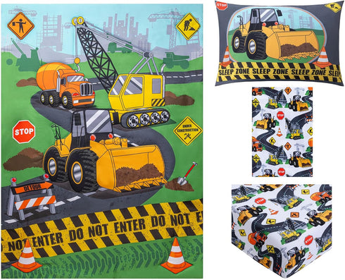 Set 4-Piece Sets Todays Kids Under Construction Toddler Bedding for Boys - Toddler Bed Comforter for Boys, Reversible