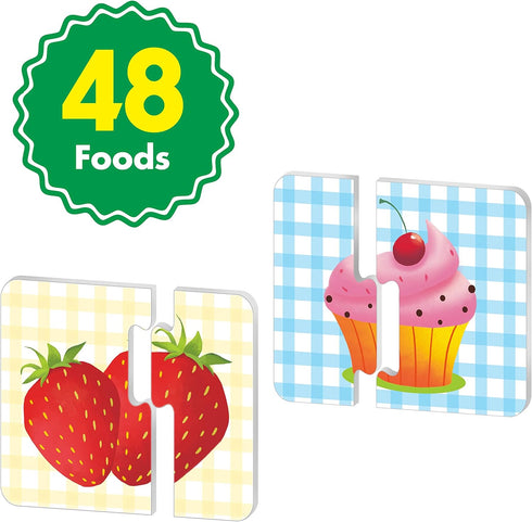 48 Food Matching Puzzles - Pre-Primer in 2 Pieces, Perfect for Preschool Learning (24 Blocks Double Sided)
