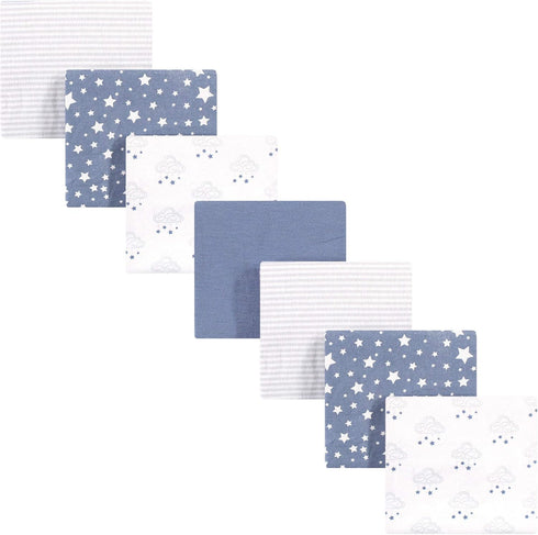 Hudson Baby Unisex Baby Cotton Flannel Receiving Blankets Bundle, Cloud Mobile Blue,