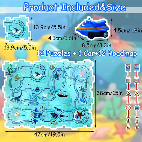 Toys for 3 4 5 6 Year Old Boys Girls, Montessori Toys Puzzles for Kids with Vehicle, Toddler Puzzle Track Play Set Gift, Critical Thinking Educational Toys (A-25Pcs, oceans)