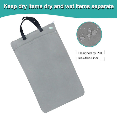 wegreeco Reusable Hanging Wet Dry Cloth Diaper Bag - Stylish Grey Design