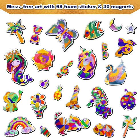 FLUXOJOY Set 4 5 6 7 8 9 10 11 12 Foil Art Craft Kits for Kids, Mess -Free Fun Activity for Child, DIY Printing Craft