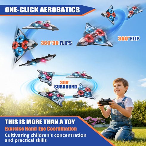 ZzzMgzzZ 360 3+ Foam Remote Control Airplanes for Kids & Adults | RC Fighter Jet with Light, Flip Fighter Jet Toys