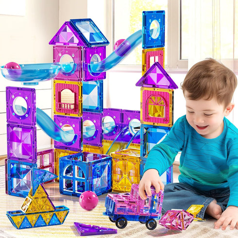 PEADUCK 50PCS Set 4-8, 3-5 Magnetic Tiles Educational Toys, Magnetic Blocks Building with Marbles Run for Kids Ages