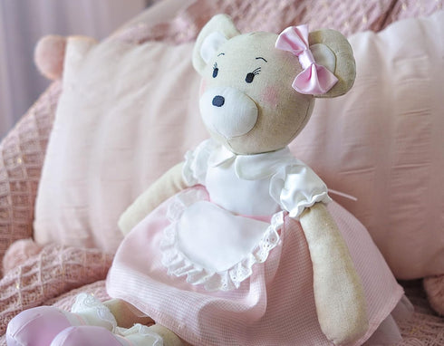 Clover the Bear Plush Doll - Beautiful Teddy Bear for Kids, Soft Cotton Linen Animal Plushie with Tulle Skirt