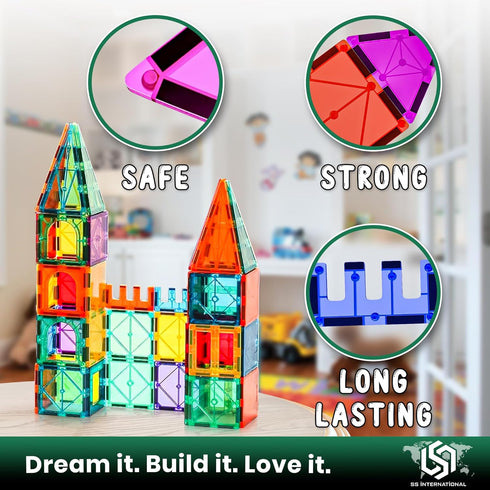 100 Set 2 4-8, Magnetic Tiles Piece with Cars, Magnetic Blocks & Magnet Tiles for Kids Ages Magnetic Building Blocks