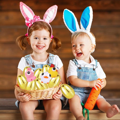 8 Pack Jumbo Golden Easter Eggs with Eye-Pop Fidget Toys Inside, Large Plastic Filled Easter Eggs for Easter Basket