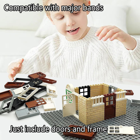 ZHX 40PCS Kids(20 Set) Doors and Frame Building Block Toys for MOC Creative House Brick Accessories Compatible