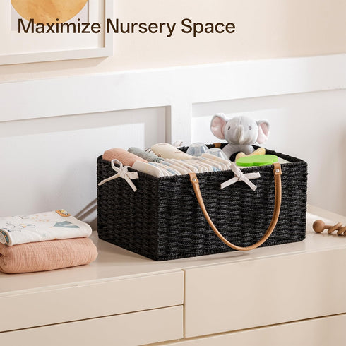 Angelhood Large Paper Rope Diaper Caddy, Baby Essentials Organizer, Portable Baby Shower Baskets Gift Bin, Car Storage