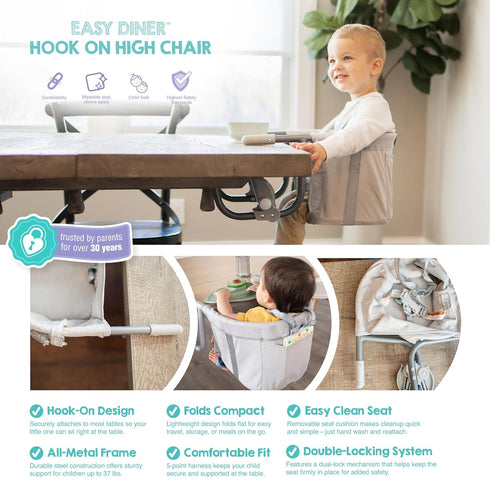 Regalo Easy Dinner Hook-On High Chair, Portable Clip-On Baby High Chair for Table, Foldable Travel High Chair