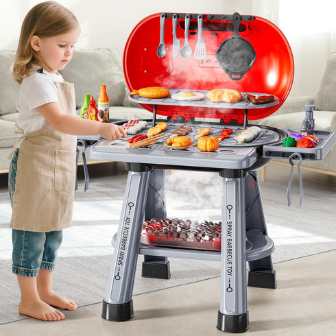 NIPLOOOW Set, Playset 2-Layer 3 4 5 6 7 8 Kids Kitchen Toy Kids BBQ Grill Kitchen with Smoke, Sound & Light, Barbecue