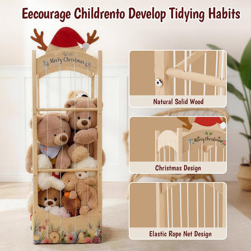 Stuffed Animal Storage,Christmas Reindeer Stuffed Animal Organizer, Movable Stuffed Animal Holder with Elastic Cords