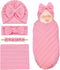 Cinaci 4pcs Pink Soft Nursery Newborn Baby Receiving Swaddle Blanket with Matching