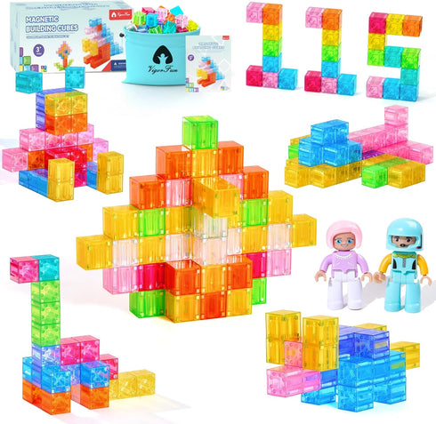 VigorFun Magnetic Blocks Set, Magnet Building Blocks with Toy Figurine and Storage