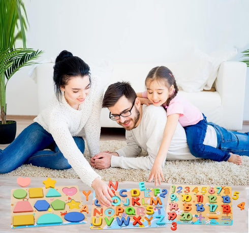 Wooden Puzzles for Toddlers - Voamuw Alphabet Number Shape Learning Education Toys for Kids Ages 3-6 (Set of 3)