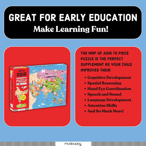 Mudpuppy Map of Asia 70 Piece Geography Puzzle with Country-Shaped Pieces and Iconic Landscapes