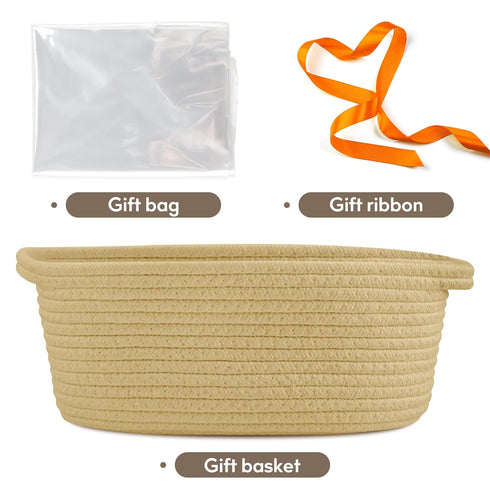 Pro Goleem Small Woven Basket with Gift Bags, Durable 12"X 8" X 5" Rope Basket for Storage, Baby Toy Basket with Handles