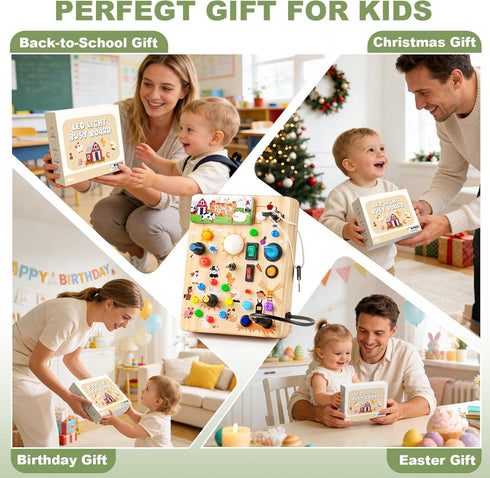 1-3 10 19 1+ Busy Board for Toddlers - Montessori Educational Sensory Toy with Switches & Lights, Activity Board