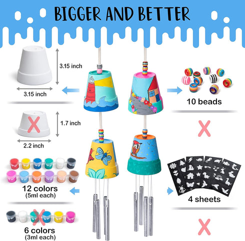 2-Pack 612 Make Your Own Wind Chime Craft Kit, Large Bells, Stencils & Beads | DIY Arts and Crafts for Kids Ages |