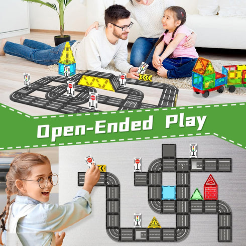 Magnetic Tiles Road Set, Magnet Tiles for Kids Ages 3-8, Montessori Educational STEM Creativity Toys for Toddlers