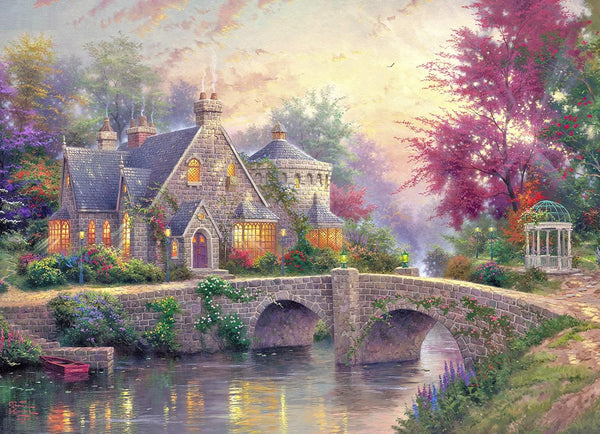 Jigsaw Puzzles for Adults 1000 Pieces Country House Spring Landscape Puzzle Picturesque Bridge, DIY Challenging Game