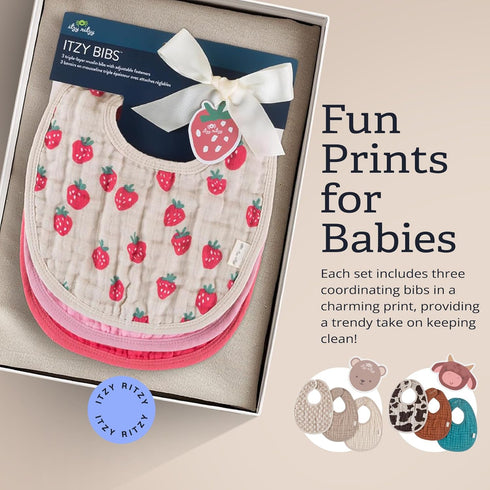 Set 3 3 Itzy Ritzy of Baby Bibs - Ultra-Soft Adjustable Infant & Toddler Bibs Made of Triple-Layer Cotton Muslin, Ideal