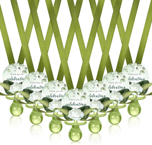 Coume 36 Pcs Sage Green Baby Shower Favors Acrylic Pacifier Necklace Thank
