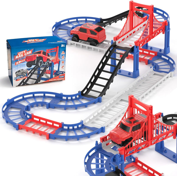 DIY Construction Race Track Set, 24 Pieces with Battery Powered Car,Bridge Building