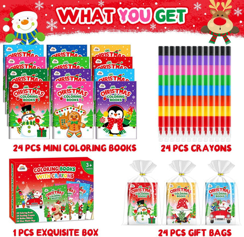 ZMLM 24 Pack 4-8, Christmas Coloring Books for Kids with Crayons,Party Favors for Kids Goodie Bags Stuffers